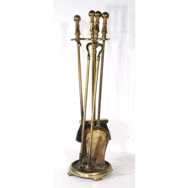 Mid 20th Century Colonial Revival Brass Fireplace 5 Pc. Tool Set For Sale - Image 4 of 7