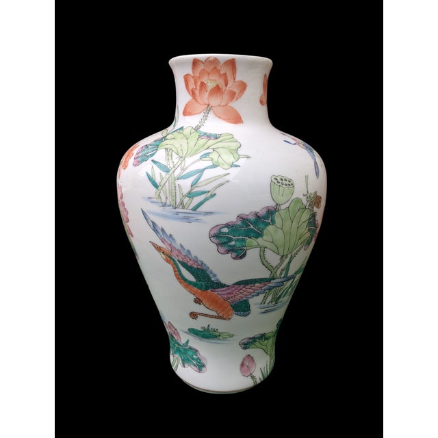 Chinoiserie Vintage Chinese Qianlong Mark Famille Verte Porcelain Baluster Vase For Sale - Image 3 of 15