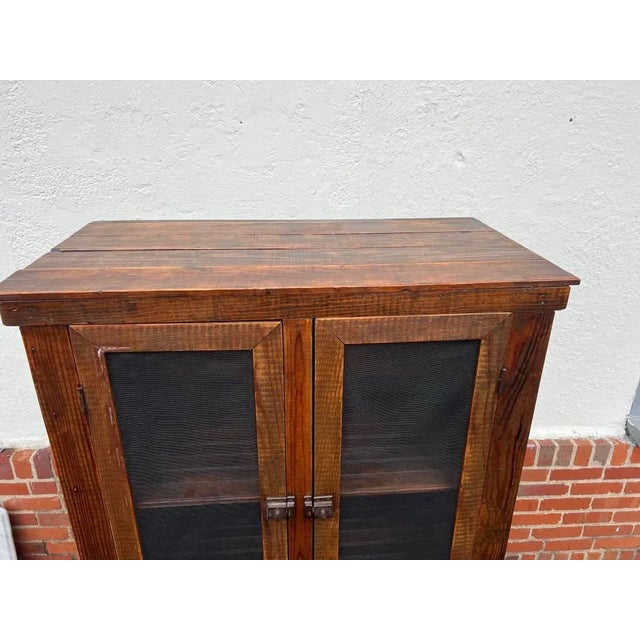 Brown Antique Antique Arts & Crafts Mission Oak Wood Pie Safe Cupboard on Legs For Sale - Image 8 of 13