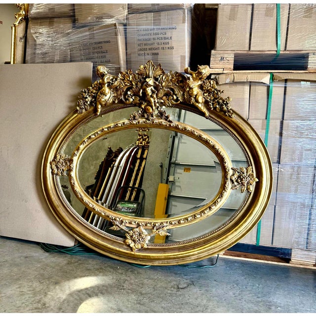 Golden Oval Mirror – French-Italian Style Wall Mirror For Sale - Image 4 of 8