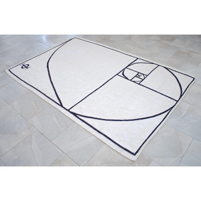 Fibonacci - Golden Ratio Themed Silk Hand Woven Area Rug Kilim Wall Rug 5x7 Ft Approx For Sale - Image 6 of 14