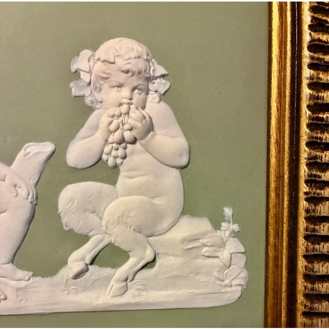 Antique 18th Century Wedgwood Sage Green Jasperware Wall Plaque of Faun-Like Putto Circa 1790 For Sale - Image 10 of 13