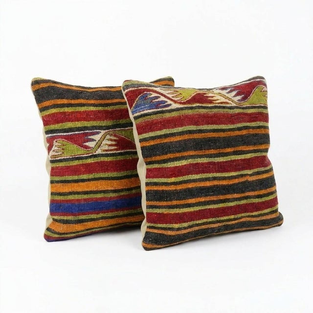 Mid-Century Modern Anatolian Kilim Pillow Cover 15'' X 16'' - Set of Two For Sale - Image 3 of 4
