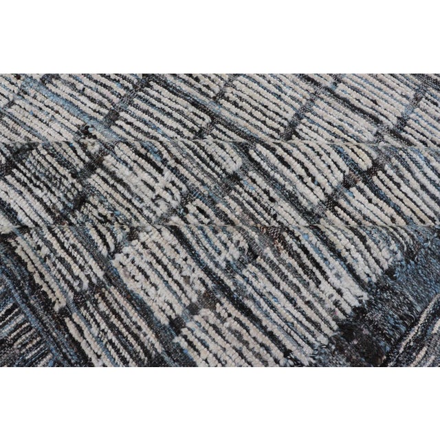 Modern Hand Knotted Rug by Keivan Woven Arts, Steel Blue & White, 9'5" X 11'0 For Sale - Image 11 of 12