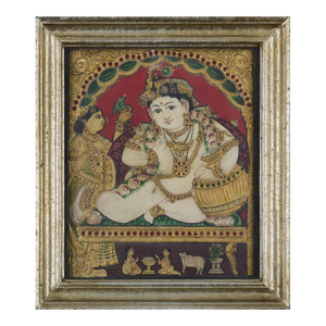 19th Century Tanjore Painting Balakrishna Antique Late Thanjavur India Indian Frame Gilt Wood