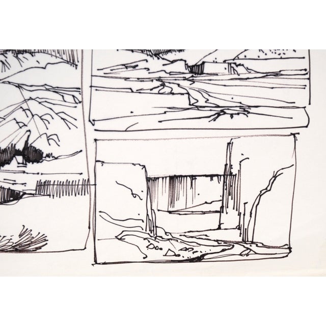 Six Panel Thumbnail Sketches of Desert and Canyon Landscapes in Ink on Paper by Laurence Sisson For Sale - Image 9 of 10
