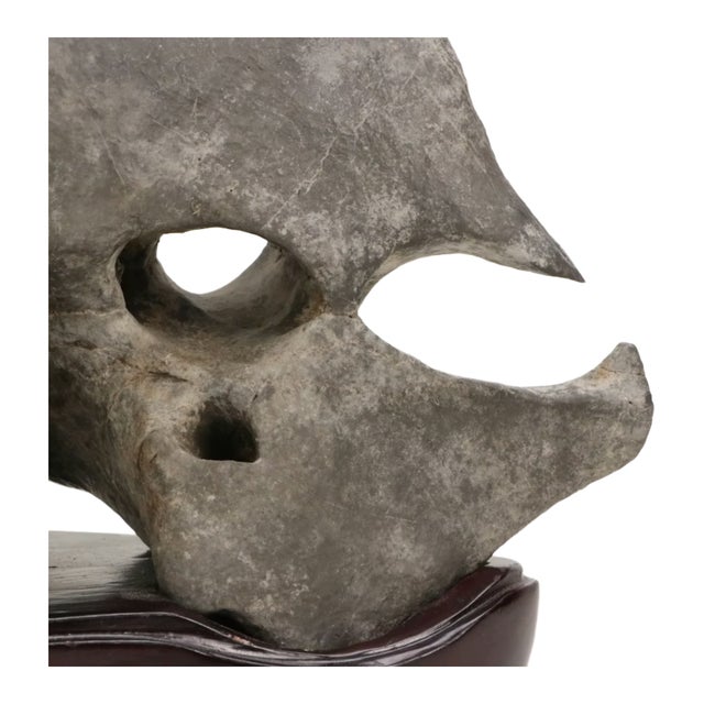 Gray 17th Century Chinese Scholar Stone Rock on Wood Stand For Sale - Image 8 of 11