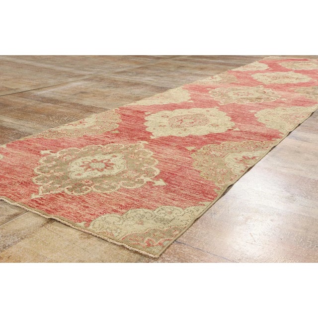 Textile Vintage Red Turkish Oushak Rug Runner - 03'01 X 12'00 For Sale - Image 7 of 9