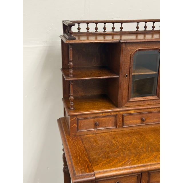 Quarter-Sawn Oak Secretary Desk + Gallery Top, Antique For Sale - Image 11 of 12