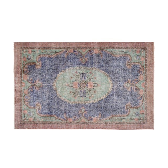 Distressed Blue Turkish Oushak Rug 6'4" X 9' 12" For Sale - Image 13 of 13