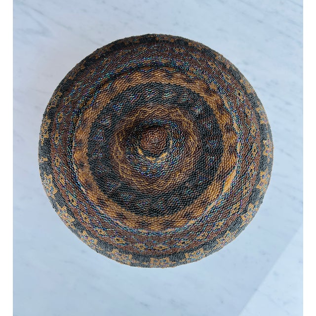 Beaded Basket complete covered surface in glass beads in excellent condition . Estimated 1950's.