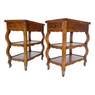 Pair of Baker 3 Tier One Drawer Rectangle Side End Tables Stands MINT For Sale