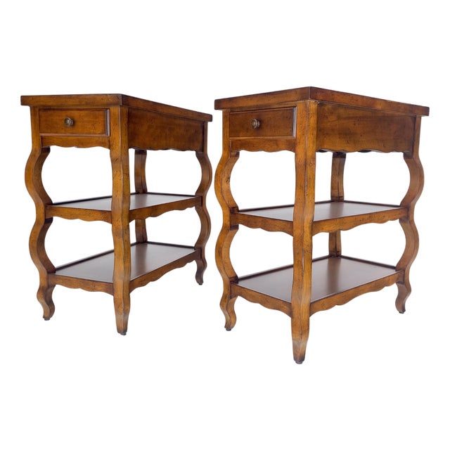 Pair of Baker 3 Tier One Drawer Rectangle Side End Tables Stands MINT For Sale