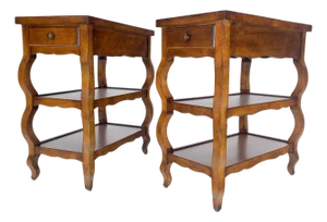 Pair of Baker 3 Tier One Drawer Rectangle Side End Tables Stands MINT