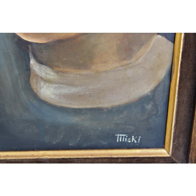 Mid-20th Century Framed Antique Oil on Canvas Portrait of a Young Girl For Sale - Image 4 of 6