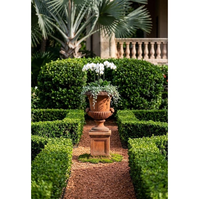 Vintage Italian Terracotta Garden Urn on Pedestal For Sale - Image 10 of 12