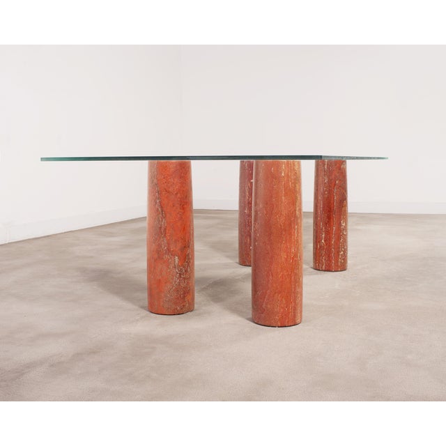 Mario Bellini Colonnato Persian Red Travertine Glass Dining Table For Sale In Sacramento - Image 6 of 18