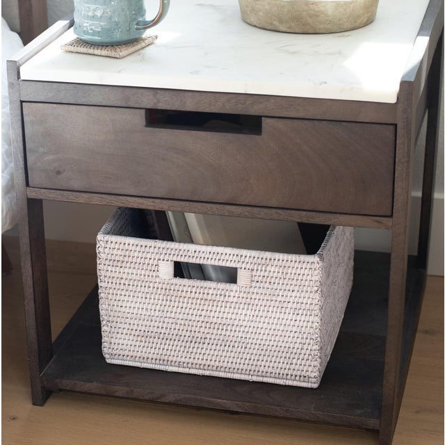 Boho Chic Artifacts Rattan Square Storage Basket with Handles in White Wash - 12" For Sale - Image 3 of 7