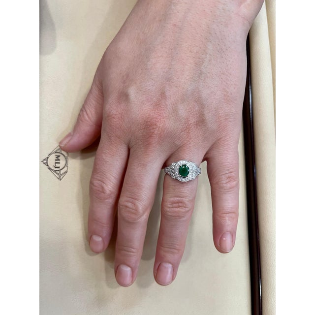 0.80 Carat Oval Cut Emerald and 0.85 Carat Diamond Ring 18 Karat White Gold For Sale - Image 18 of 18