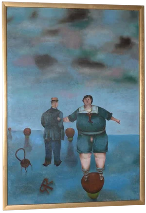 Surreal Landscape W/ Figures by Rachid Kamoun C.1959 Style of Gertrude Abercorombie