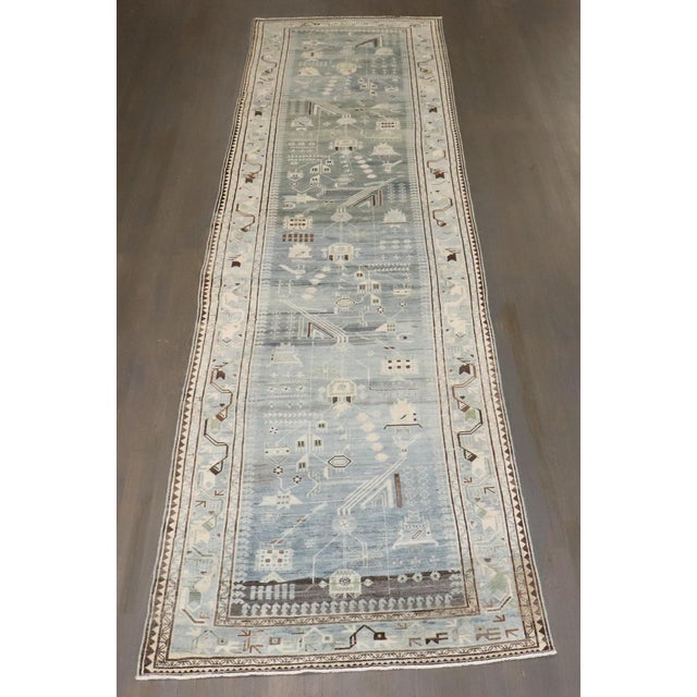Gray Blue Malayer Long Geometric Runner For Sale - Image 4 of 8