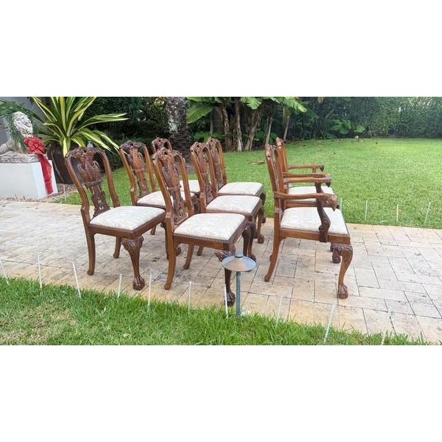 Set of 8 Hand-Carved Phoenix Back Chippendale Dining Chairs — Mahogany, Ball & Claw — Mid Century Revival For Sale In Miami - Image 6 of 17