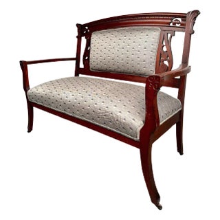 Late 19th Century Antique Upholstered Carved Wood Settee For Sale