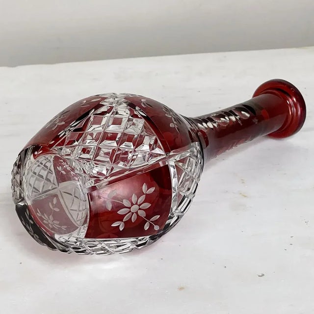 Ruby Red Antique Cranberry Glass Hand-Cut Crystal Decanter For Sale - Image 8 of 13