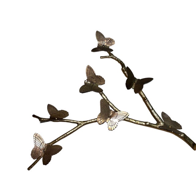 Mid-Century Modern Mid Century Brass Butterfly Branch Wall Decoration M For Sale - Image 3 of 9