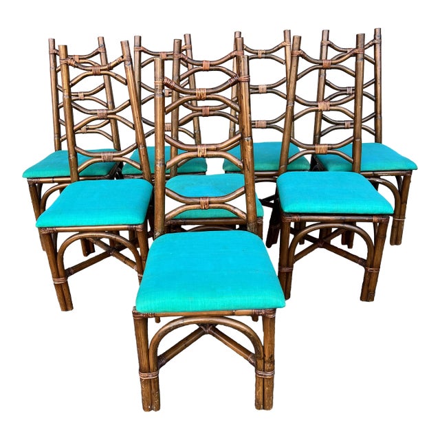 Mid-Century Bent Bamboo Dining Chairs, Set of 8, Circa 1960s For Sale