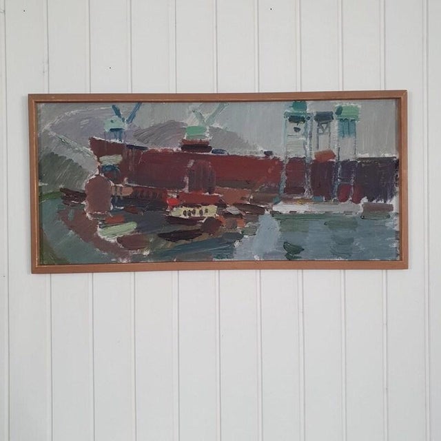 Swedish School, Harbour Scene, 1960s, Oil on Canvas For Sale - Image 10 of 18