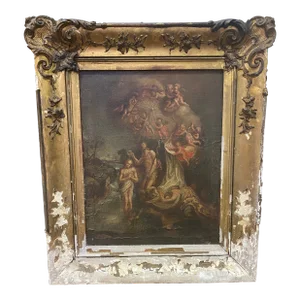 17th Century Framed Oil Painting on Canvas Baptism of Christ by John the Baptist