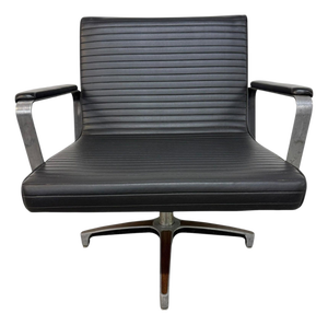 Mid-Century Modern Chromcraft Black Leather Swivel Chair