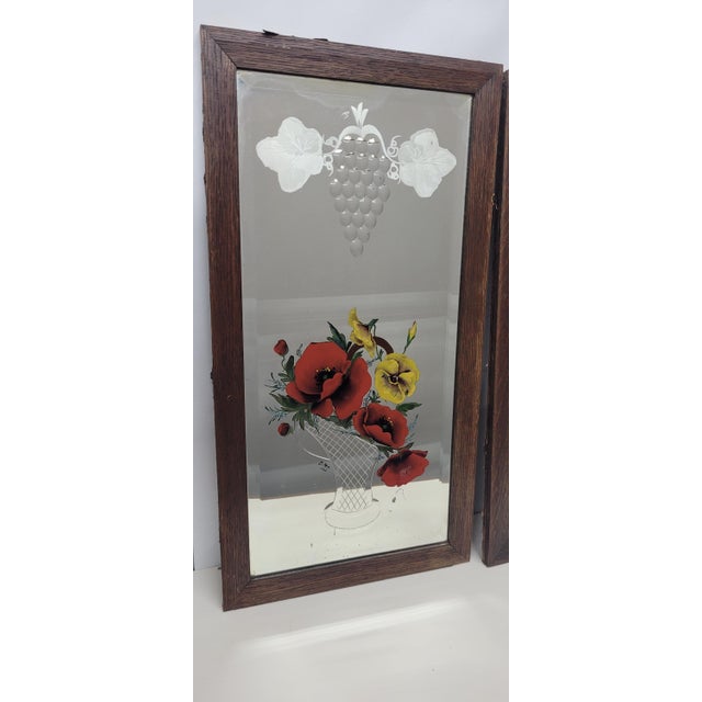 Late 19th Century Vintage Floral Wall Mirror Victorian Etched Hanging Wood Framed Antique Folk Art For Sale - Image 5 of 10