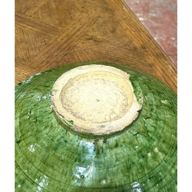Mid-Century French Provençal Green Glazed Terracotta Footed Bowl For Sale In Dallas - Image 6 of 6