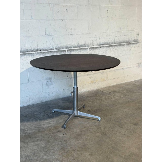 Dark Teak Round Adjustable Height Coffee to Dining Table Vintage Mid-Century Modern 1970s For Sale - Image 9 of 11