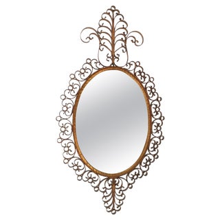 Hammered Wrought Iron Gilded Mirror in the style of Pierluigi Colli, Italy, 1950 For Sale