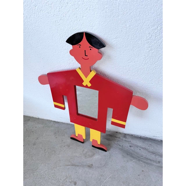 Small antique wooden mirror, entirely handcrafted and a unique piece. It depicts a Chinese-inspired figure. Hand-painted...