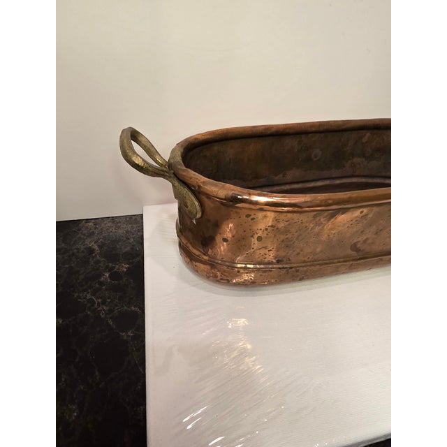 Vintage Elongated Copper and Brass Cache Pot For Sale - Image 9 of 9