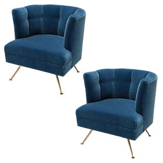 1960s Adesso Imports Italian Lounge Chairs in Blue Mohair- a Pair For Sale