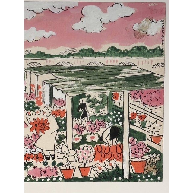 Thérèse Hummel, The Flower Market, Watercolor, 20th Century For Sale - Image 8 of 12
