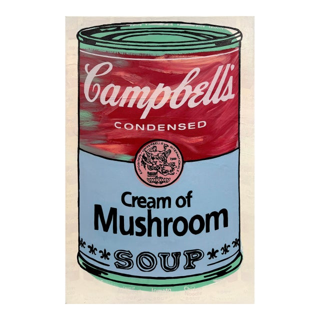 Steve Kaufman, Campbell's Cream of Mushroom Soup (Hand Signed Embellished Canvas) For Sale