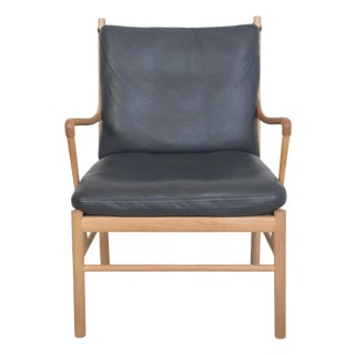 Vintage Colonial Chair in Ash and Black Leather by Ole Wanscher, 2000s For Sale