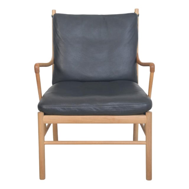Vintage Colonial Chair in Ash and Black Leather by Ole Wanscher, 2000s For Sale
