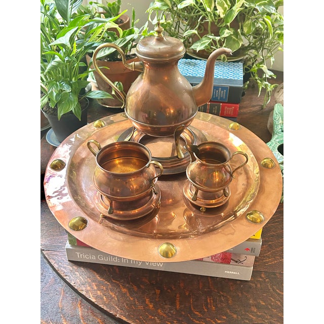 Antique Swedish Oscar Nilsson Eskilstuna Copper & Brass Coffee or Tea Service With Warming Stands - 3 Piece Set For Sale - Image 12 of 12