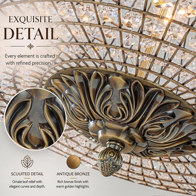 Aloadecor 24'' Wide 6-Light Retro French Handcrafted Bird Cage Crystal Chandelier in Antique Bronze With Vintage Patina Dimmable For Sale - Image 4 of 10