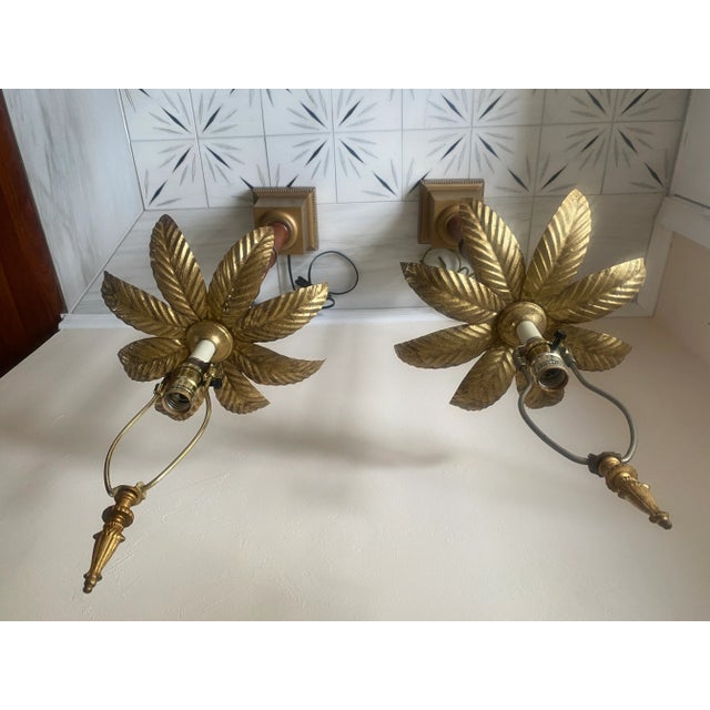 Coastal Gold and Brown Wood and Metal Palm Tree Lamps by Raymond Waites for Tyndale Set of 2 For Sale - Image 12 of 12