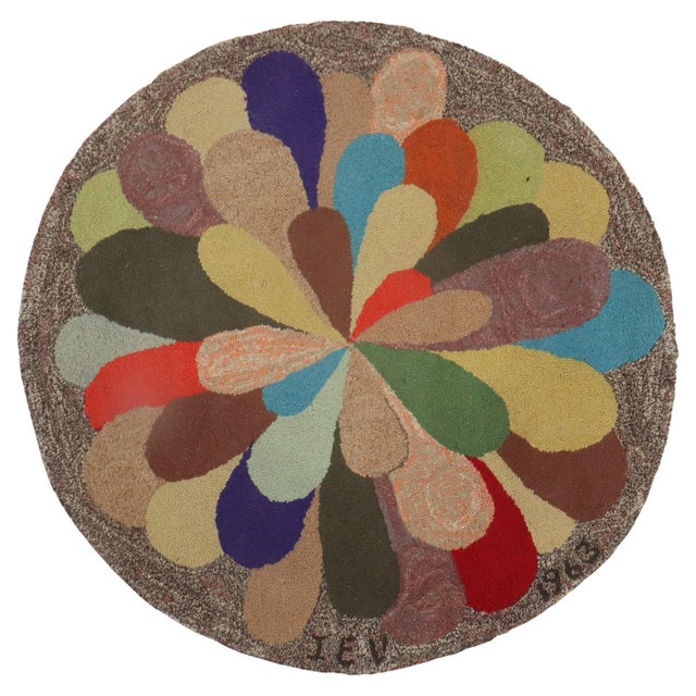 Round American Hooked Rug Dated 1963 For Sale In New York - Image 6 of 18