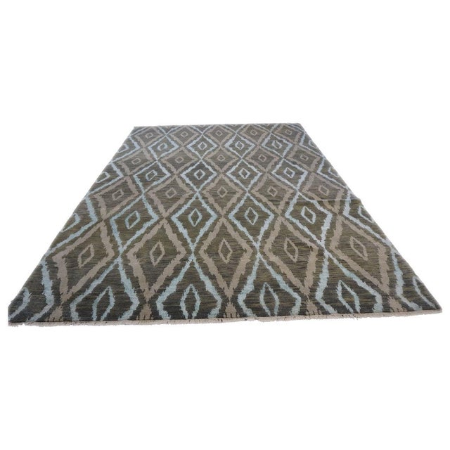 Modern Nepalese Modern Wool & Silk 9X12 Green, Blue & Grey Handmade Area Rug #9902959 For Sale - Image 3 of 8