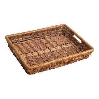 Vintage French Country Style Wicker Serving Tray For Sale